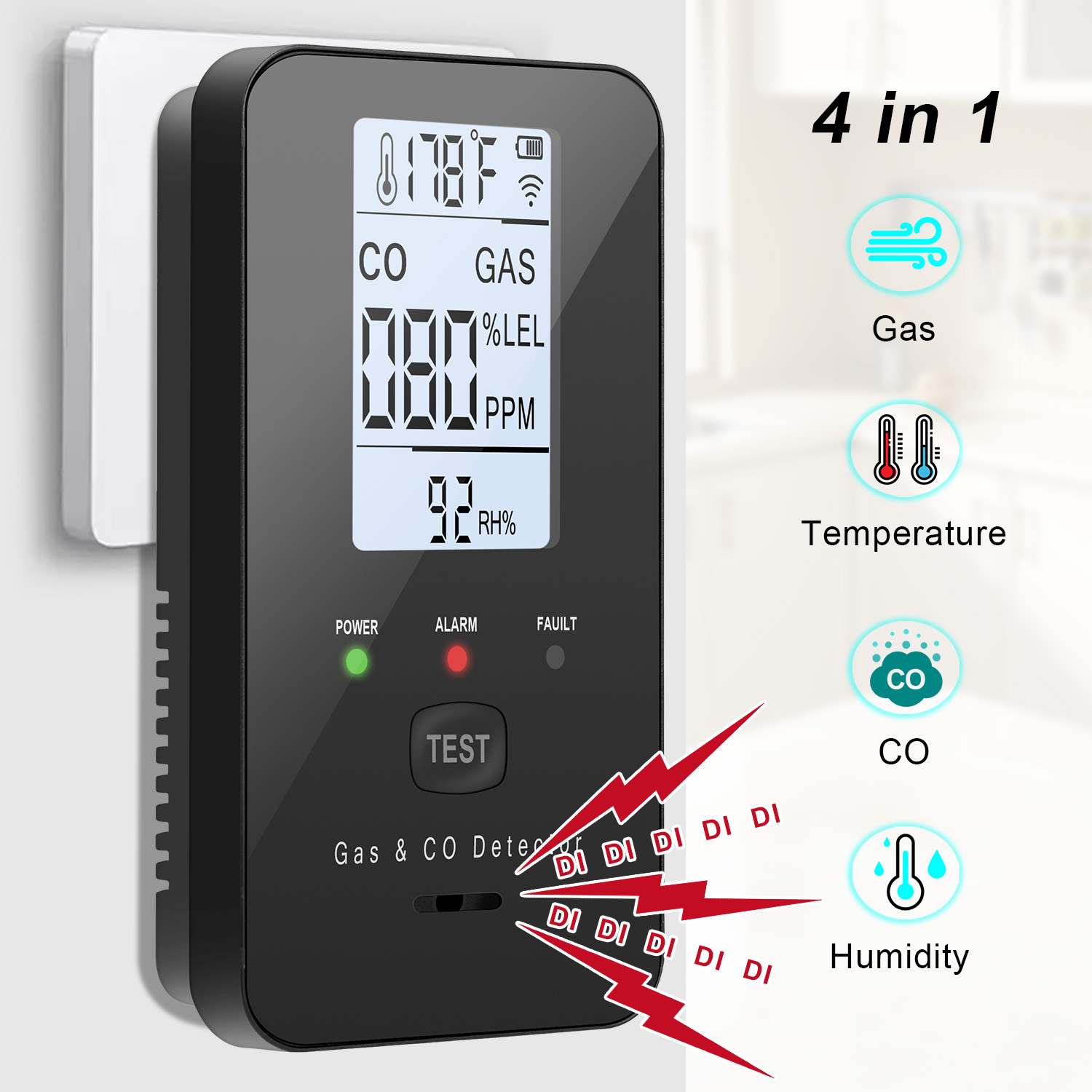 Co Detector Plug - كاشف الغاز الطبيعي وأول أكسيد الكربون،