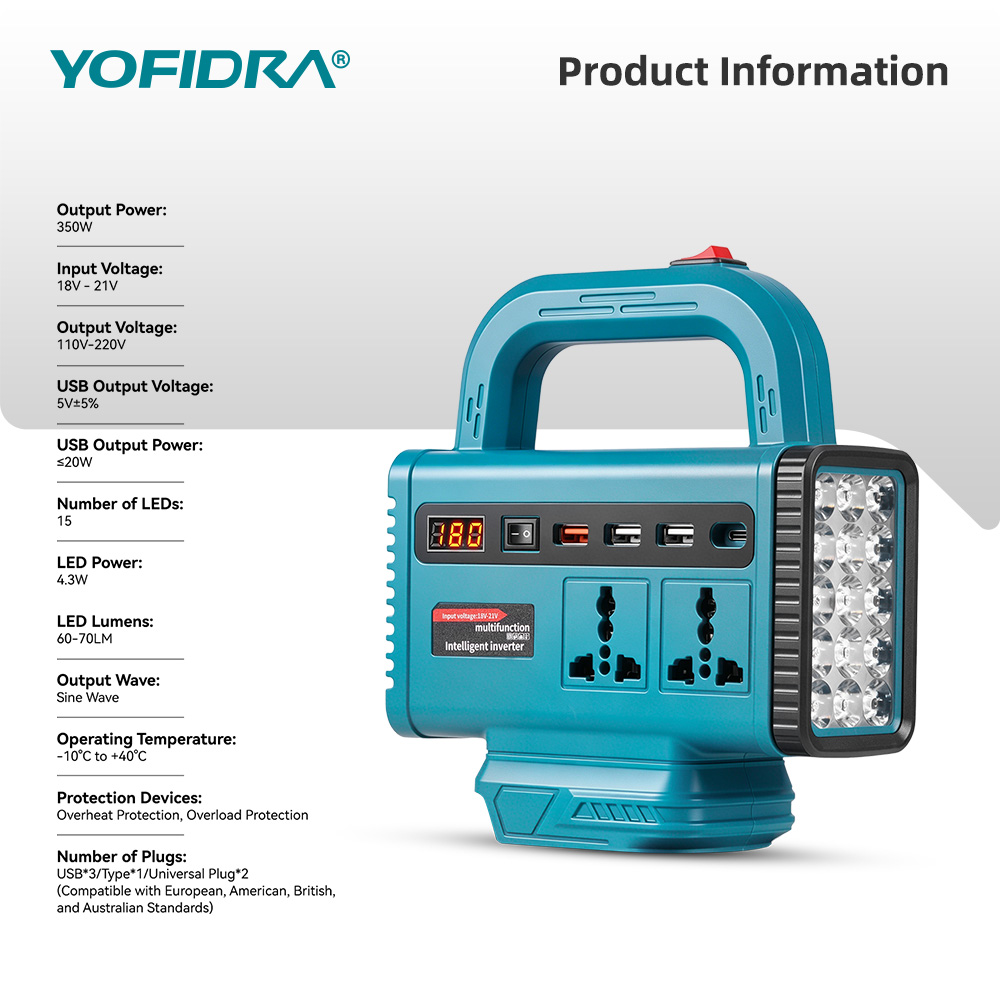 محول طاقة محمول YOFIDRA 220 فو - مراجعة Power Outage Light وسعره